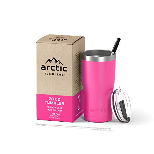 | 20 oz Matte Pink Insulated Tumbler with Straw & Cleaner - Retains Temperature up to 24hrs - Non-Spill Splash Proof Lid, Double Wall Vacuum Technology, BPA Free & Built to Last - color: Matte Pink Powder Coat, size: 20 Ounces