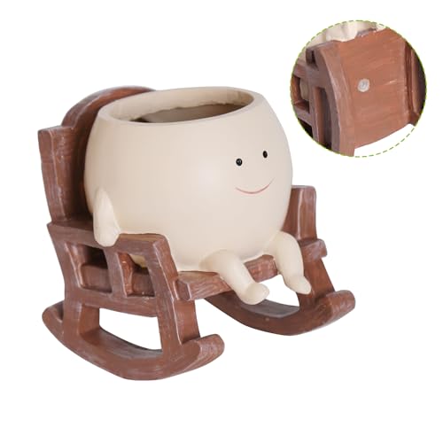 Smily Face Planter Pot Cute Resin Flower Head Planters for Indoor Outdoor Unique Sit Rocking Chair Succulent Pots Gift IdeaI for Mother and Appreciation Christmas with Drainage Hole - size: Small