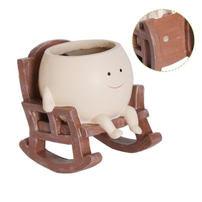 Smily Face Planter Pot Cute Resin Flower Head Planters for Indoor Outdoor Unique Sit Rocking Chair Succulent Pots Gift IdeaI for Mother and Appreciation Christmas with Drainage Hole - size: Small