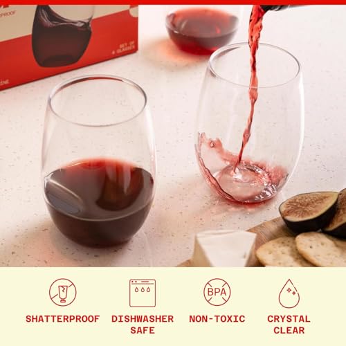 GOVINO Unbreakable Plastic Wine Glasses - Stemless Shatterproof Tritan Glassware, Fancy Cups That Look Like Glass, 16oz, Set of 2 - size: 2 Count (16 oz)