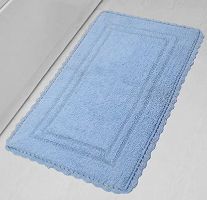 Home Weavers Casual Elegance Reversible Bathmat 100% Cotton Bathroom Rugs Set, Washable Rug, Extra Soft and Absorbent Bath Rug, Kitchen Mat, Bath Mat Set, Non Slip Mat, 24"x40" Rectangle, Blue - color: Blue, size: 2' x 3'4" (Rectangular)