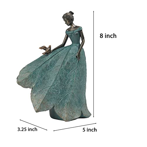 Guichifun Fairy Statue, Leaf Angel Girls, 5.5 x 3.25 x 8 Inch - color: Green-bird, size: Small