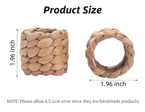 Napkin Rings Set of 4, Handmade Water Hyacinth Boho Napkin Rings, Anillos para Servilletas De Tela, Rustic Farmhouse Napkins Holder for Elegant Table Decoration, Christmas Table Decor, Wedding Decor