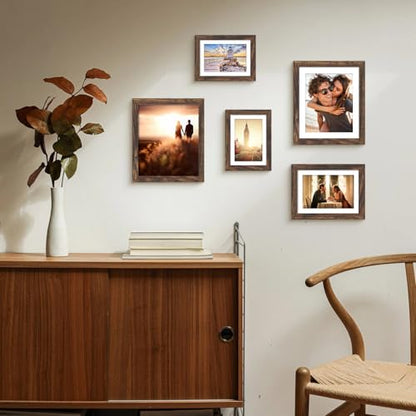 iRahmen 6x8 Picture Frame with Mat 4x6 - High Definition Real Glass Wooden Photo Frames for Tabletop Display and Wall Mounting (Brown, Set of 4) - color: Brown, size: 6X8