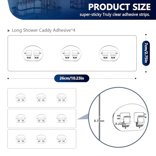 4 Pack Shower Shelf Adhesive Replacement, No Drilling Transparent Adhesive Hooks Stickers, Strong Wall Hook Strip for Shower Caddy Basket and Bathroom Shelf, Kitchen Racks (3 Hooks) - color: Transparent-4 Pack