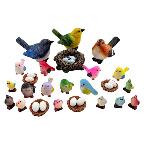 32 Pcs Bird Decorative Figurines Miniature Bird Nest Egg Figurines Cake Topper for Fairy Garden Moss Micro Landscape Home Decoration