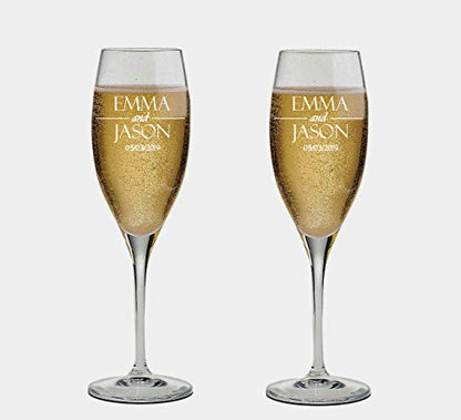 Bride and Groom Names & Date Engraved Set of 2 Glasses With Box, Customized Wedding Toast Champagne Flute Set with Box, Wedding Toasting Glasses - Personalized Flutes - color: Wedding-06, style: Glasses + Gift Box