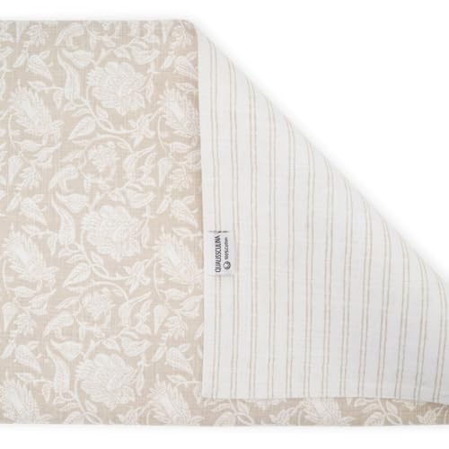 100% Cotton Table Runner 72x13 Inch, Reversible Printed Table Runner, Durable & Elegant for Dining Table, Wedding, Restaurant, Oeko-TEX Certified - Beige - color: Floral Printed Beige