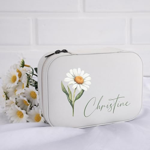 Custom Leather Jewelry Box with Name & Birth Flower Month, Birthday Gifts for Women, Personalized Jewelry Travel Case - Customized Jewelry Organizer Box, Mom Birthday Gifts, Rustic - color: Rustic