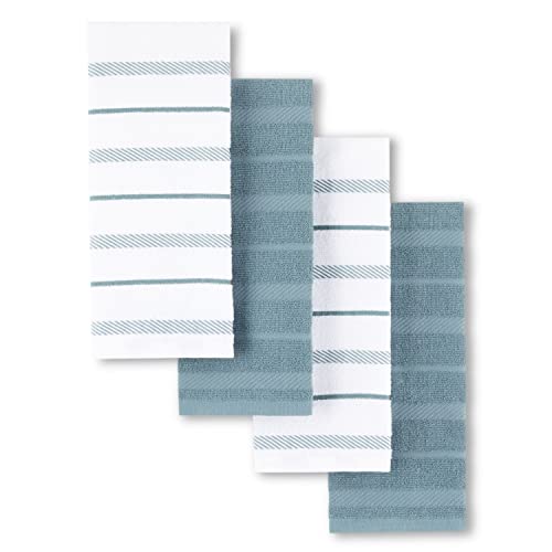 KitchenAid Albany Kitchen Towel 4-Pack Set, Fog Blue/White, 16"x26" - color: Fog Blue, size: 16"x26"
