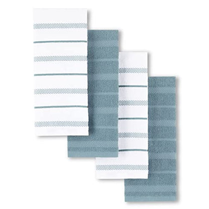 KitchenAid Albany Kitchen Towel 4-Pack Set, Fog Blue/White, 16"x26" - color: Fog Blue, size: 16"x26"