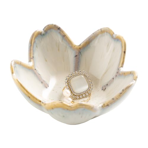 Flower Ring Holder Dish, Ceramic Jewelry Tray, Small Trinket Dish | Jewelry plate bowl works as a cute ring holder dish, adding aesthetic room decor and Christmas birthday gifts for women. - color: grey