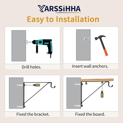 Yarssihha 2 Pack Closet Rod Bracket, 12 x 10.4 Inch Wall Mounted Closet Shelf Bracket, Black Closet Rod Support Bracket with Screws - style: Black-2 pack