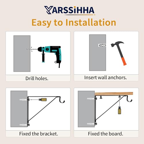 Yarssihha 4 Pack Closet Rod Bracket, 12 x 10.4 Inch Wall Mounted Closet Shelf Bracket, Black Closet Rod Support Bracket with Screws - style: Black-4 pack