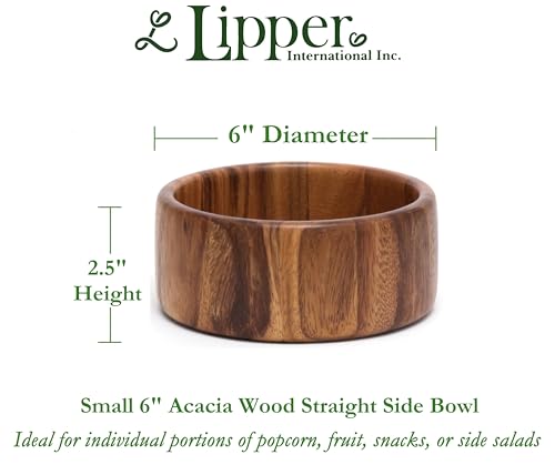 Lipper International Acacia Straight-Side Serving Bowl for Fruits or Salads, Small, 6" Diameter x 2.5" Height, Single Bowl, 29.59 fluid ounces - size: Small, style: Contemporary