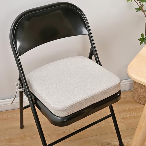 SINOSSO Memory Foam Chair Cushion for Folding Chair 1 Pcs, Thickened 2" Square Kitchen Chair Pad with Ties, Indoor Non-Slip Dining Chair Seat Cushion (1 Piece, Beige-Gray) - color: Beige-gray