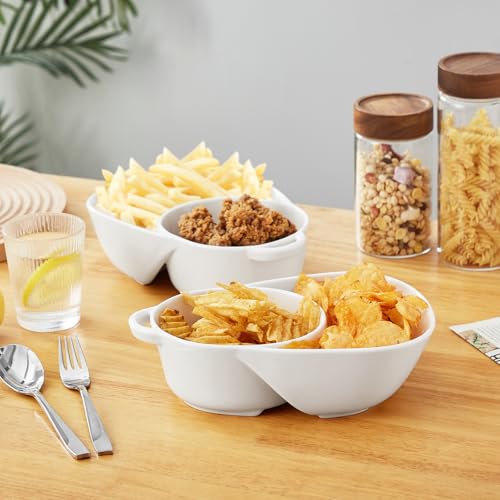 vancasso Starry Chip and Dip Bowl, Anti-Soggy Cereal Bowl, Soup and Sandwich Plate Combo, Breakfast Powls, Divided Snack Bowls Gifts for Wedding Housewarming Party, 2 Pack(White) - color: White