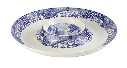 Spode – Blue Italian – Spode Blue Italian Chip & Dip Set – BlueWhite | Large Divided Party Bowl Platter Set for Salsa, Veggies, Crudite, Shrimp and Sauce, Fruit, Snacks, Entertaining, Hosting