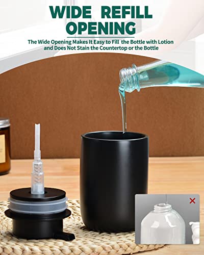 BosilunLife Lotion Pump Dispenser for Kitchen, Bathroom Countertop | Matte Black Soap Dispenser Bathroom Ceramic Dish Liquid Soap Dispenser - color: Black-1 Pack
