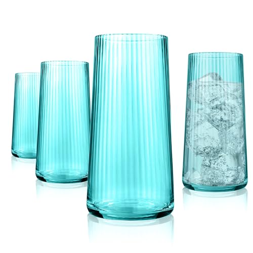 ARTLAND Soho Optic 17.5oz Highball Glass, Set of 4 - Modern Design Elegant Tall Drinking Glasses for Cocktails and More, Durable & Stylish Bar Glassware Essential for Any Occasion (Turquoise) - color: Light Turquoise, style: Highball Glass (4-Piece)