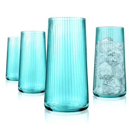 ARTLAND Soho Optic 17.5oz Highball Glass, Set of 4 - Modern Design Elegant Tall Drinking Glasses for Cocktails and More, Durable & Stylish Bar Glassware Essential for Any Occasion (Turquoise) - color: Light Turquoise, style: Highball Glass (4-Piece)