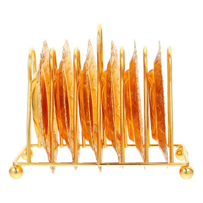Cabilock 7pcs Gold Snack Tray Set with Rack, Small Appetizer Plates and Coasters, Creative Food Serving and Storage for Home Dining and Party Use