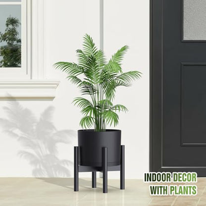 10/9/8 Inch Plant Pots 3 Pack, with Drainage Hole & Saucers | Cylindrical plastic planters with drainage holes & saucers. Modern matte finish, lightweight & durable for indoor/outdoor use - color: Matte Black