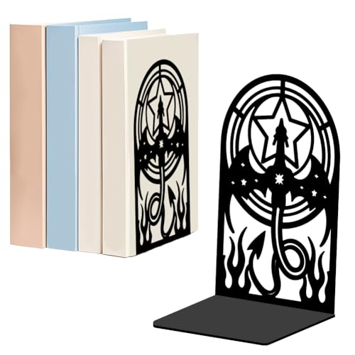 WADORN 1 Pair Divination Dragon Metal Decorative Bookend for Shelves, Heavy Duty Book Ends Creative Non-Skid Books Holder Stand Black Book Support Stoppers for Desk Office Home, 4.7x3.5x7 inches - color: Dragon
