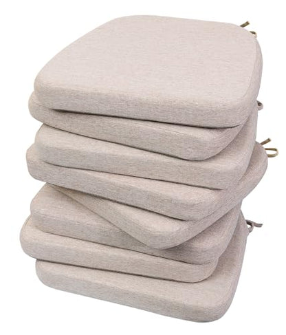AAAAAcessories D-Shaped Chair Cushions, 2" Thick Dining Chair Pads with Ties and Removable, Machine-Washable Cover, 17" x 16", Set of 8, Oatmeal Beige - color: Oatmeal Beige, size: 8 Count(Pack of 1)