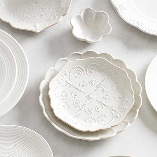 Lenox French Perle Scallop White Stoneware 18-Piece Dinnerware Set for 6 | dishwasher safe | plates and bowls sets for kitchen and dining | 11 inch plate, dish set, dishes | 2.25 inch, 16oz - style: 18-Piece Dinnerware Set