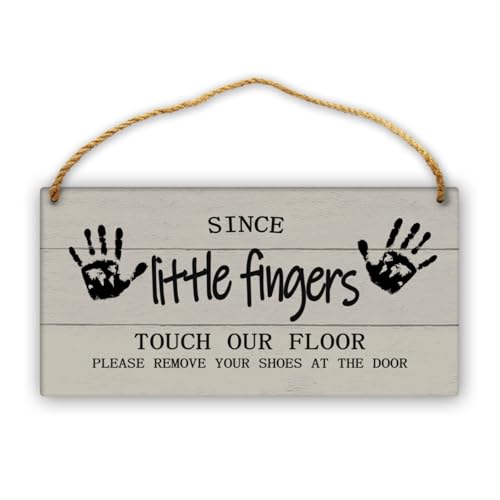 Funny Wooden 'Please Remove Your Shoes' Sign - 12in Wall Plaque Decor for Front Door or Porch - color: LightGrey-Since Little Fingers