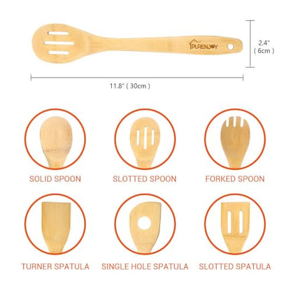 Bamboo Spatula Spoon (Sey of 6) | Nonstick Kitchen Utensil Set Cooking Utensil Set, Bamboo Wooden Spoons for Cooking Wood