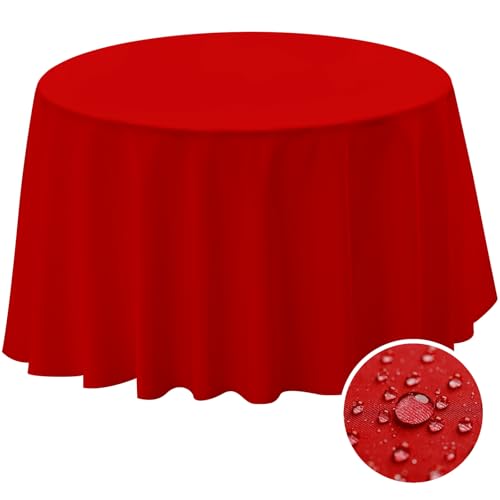 BYDOLL Table Cloth 48 Inch Round Tablecloth Fits Max38 Inch Diameter Table Top,Red Polyester Washable Wrinkle-Free Spillproof Tablecloth for Party Patio Cover - color: Red, size: 48" x 48" (Round-Fits Tables 24''-36'')