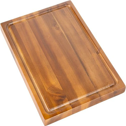 happimess Eldridge Medium 16" x 11" Acacia Cutting Board, Brown | Handcrafted, 1 Inch Thick, Reversible Design, Juice Grooves, Authentic Wood Grain, Rectangular, Farmhouse Style - color: Brown, size: 16"L x 11"W