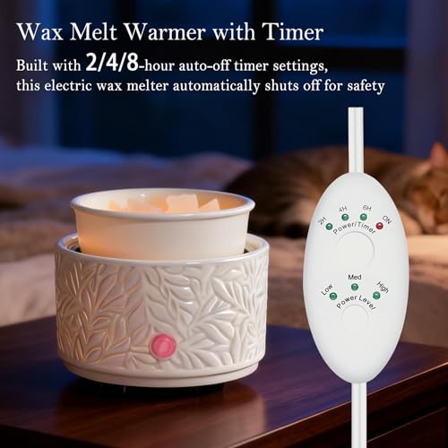 Ceramic Wax Melt Warmer with Timer & Silicone Liner-White - color: White
