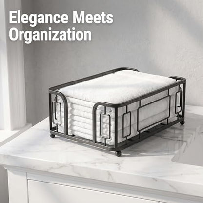 Guest Towel Holder Tray for Bathroom Countertop, Black Metal | Guest Bathroom, Powder Room & Vanity Use - color: H - Black Guest Towel Holder Tray, size: Guest Towel Holder