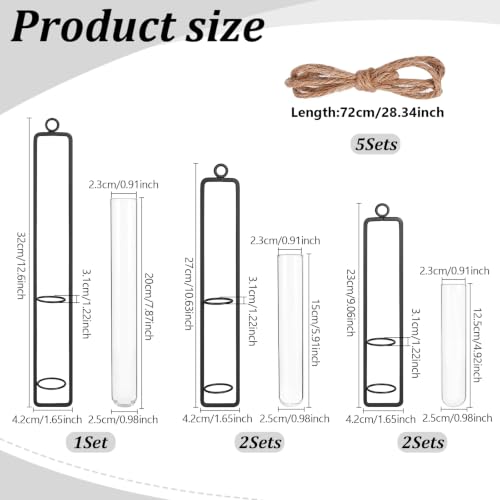 5 Sets Hanging Glass Propagation Station, 3 Styles Iron Frame Transparent Test Tube Plant Vases Wall Mounted Hydroponic Planters for Outdoor Indoor Balcony Home Decor