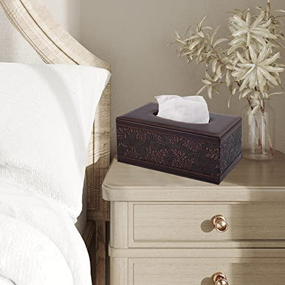 Antique PU Leather Tissue Box Holder Cover Rectangular Napkin Case Dispenser,Home Office Car Tissue Holder with Magnetic Bottom,Facial Tissue Organizer (Retro) - color: Retro