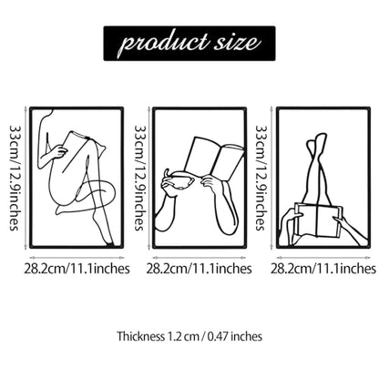 CHENGU 3 Pieces Metal Minimalist Abstract Woman Wall Art Line Drawing Wall Art Decor Single Line Female Home Hanging for Kitchen Bathroom Living Room - style: Book Style