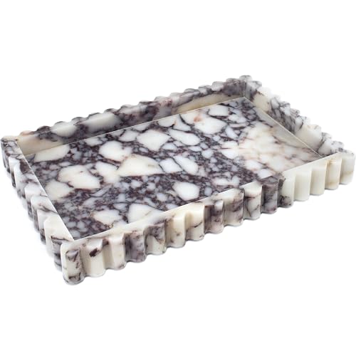 LIN CHUAN Marble Vanity Tray for Bathroom, 11.8 x 8 Inch, Calacatta Viola | Natural Marble Trays, Fluted Edge Decorative Tray, Real Stone Serving Storage for Counter, Dresser, Coffee Table Home Decor - color: Calacatta Viola