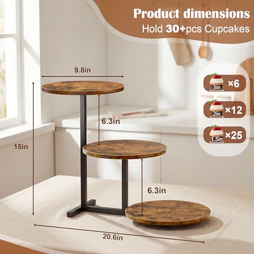 Emfogo 3 Tier Cupcake Tower Stand for 24 Cupcakes, Wooden Tiered Tray Stands, Display Cup Cake Dessert Tower for Party Afternoon Tea, Food Holder Stand for Baby Shower Wedding Birthday (1 Pack) - color: 1pack 9.8" diameter