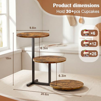 Emfogo 3 Tier Cupcake Stand for 50 Cupcakes, Wooden Cup Cake Tiered Tray Stands, Wood Desert Tier Stands for Dessert Table Display Set for Party Afternoon Tea Baby Shower Wedding Birthday (2 Pack) - color: 2pack 9.8" diameter