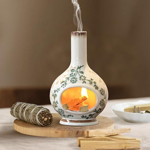 Handmade Ceramic Incense Holder，Stick & Backflow - Sage Holder for Burning ，Meditation Accessories，Easily Grab All Incense Ash (Green and Beige) - color: Green and Beige