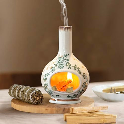 Handmade Ceramic Incense Holder，Stick & Backflow - Sage Holder for Burning ，Meditation Accessories，Easily Grab All Incense Ash (Green and Beige) - color: Green and Beige