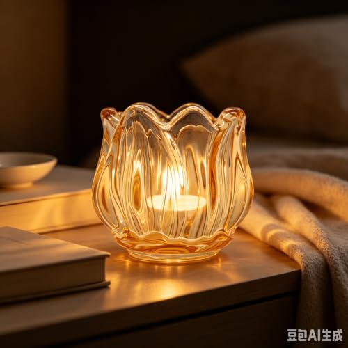 Votive Glass Tealight Candle Holders, Candles Not Included (Amber Tulip-6 Pcs) - color: Amber Tulip-6 Pcs