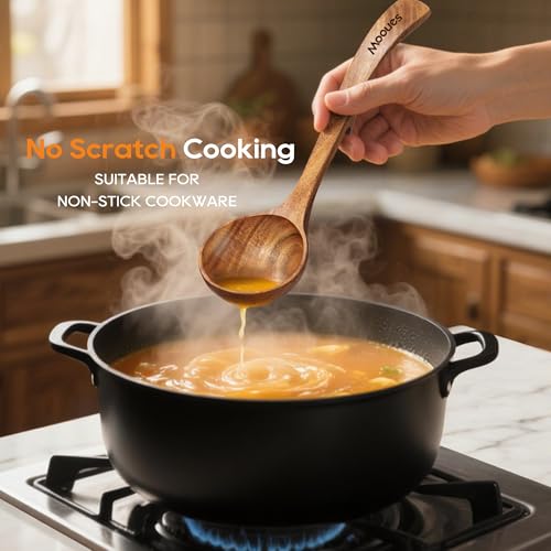Wooden Ladle for Soup, 3 Size Teak Wood Ladle Spoon with Back Hooks, Heat Resistant Wooden Spoons for Cooking, Non-Stick, Comfortable Grip, Wood Kitchen Utensils Set for Serving, Stirring - size: 3 PCS Set
