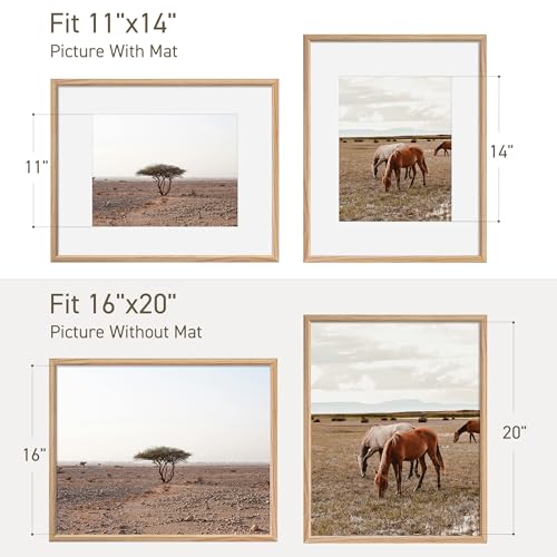 16x20 Picture Frame Set of 4 Natural Solid Oak Photo Frames with 11x14 Removable Mat Wall Hanging Large Handcrafted Frame with HD Plexiglass Wall and Tabletop Display Large Poster Frame - color: Oak, size: 16X20,4P