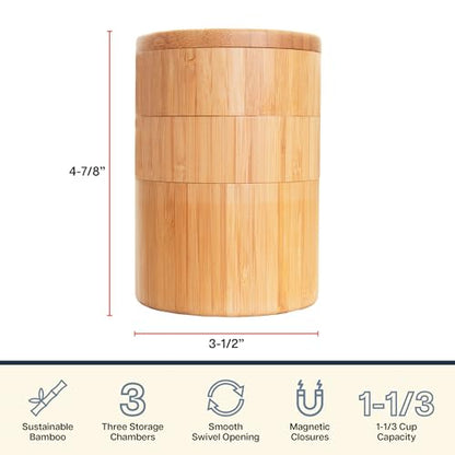 Totally Bamboo Triple Salt Cellar, 3-Tier Salt and Pepper Container | Bamboo seasoning box keeps salt, pepper, herbs, and spices easy to reach. Smooth swivel lids for quick access while cooking. - style: Three Tier Salt Box