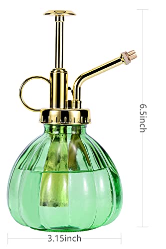Glass Plant Mister Spray Bottle, 6.5" Green Glass Water Spray Bottle with Gold Top Pump Small Watering Can, Small Plant Sprayer Mister for Indoor Outdoor House, Green+Gold (Green+Gold C) - style: Green+Gold C