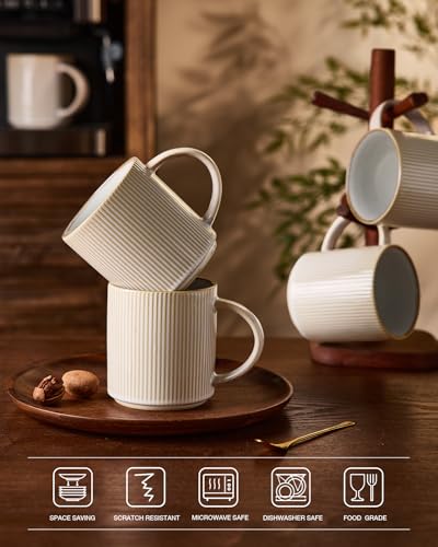 famiware Coffee Mug Set of 4, Star 16 oz Large Mugs Cup Set with Handle | Ceramic Mug for Coffee, Latte, Tea, Stackable Drinkware Set, Microwave & Dishwasher Safe, Cappuccino White - color: Cappuccino White, size: 4 Count (Pack of 1)